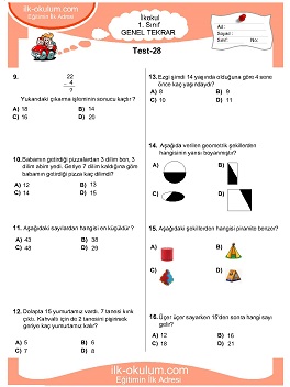 ilkokul 1. Sınıf Genel Tekrar Testleri 